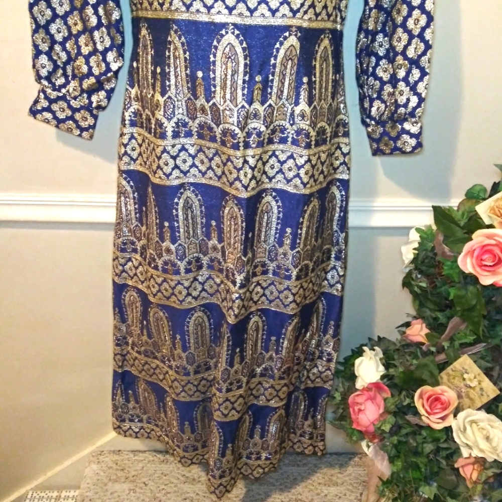 Vintage 1960's Bob Cunningham By Nellica Beitner Royal Blue & Gold Lame´ Gown - Picture 3 of 14